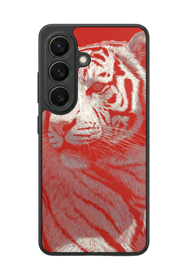 Samsung Galaxy S26 Uyumlu Kirmizi ve Kaplan Tasarımlı Glossy Premium Kılıf