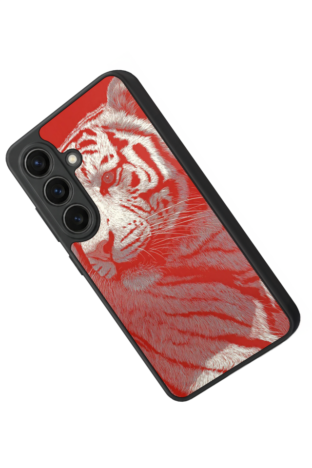 Samsung Galaxy S26 Uyumlu Kirmizi ve Kaplan Tasarımlı Glossy Premium Kılıf