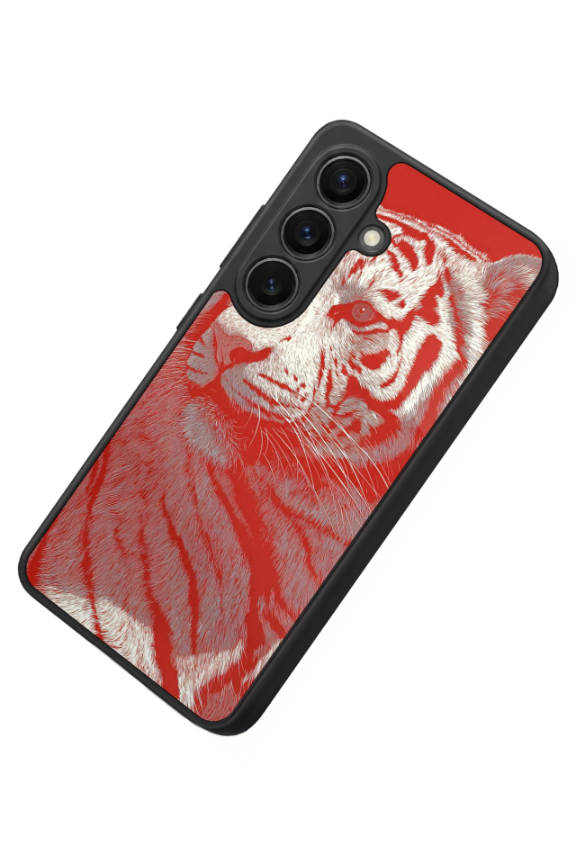 Samsung Galaxy S26 Uyumlu Kirmizi ve Kaplan Tasarımlı Glossy Premium Kılıf