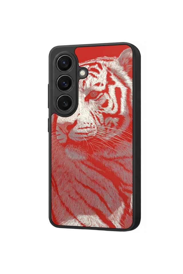 Samsung Galaxy S26 Uyumlu Kirmizi ve Kaplan Tasarımlı Glossy Premium Kılıf