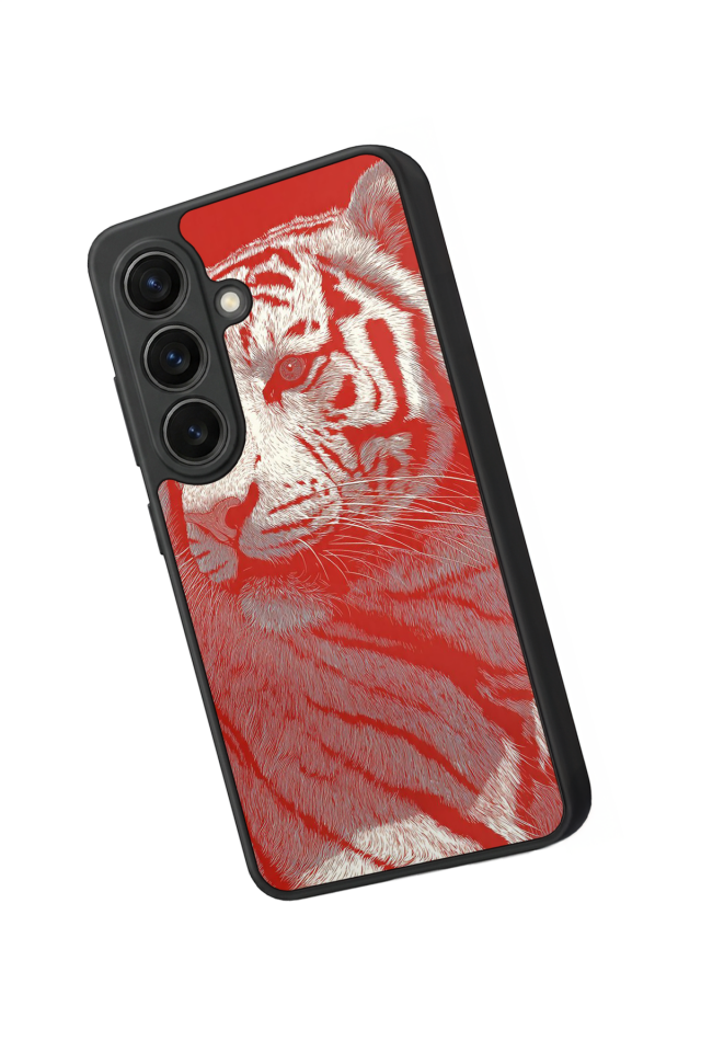 Samsung Galaxy S26 Uyumlu Kirmizi ve Kaplan Tasarımlı Glossy Premium Kılıf