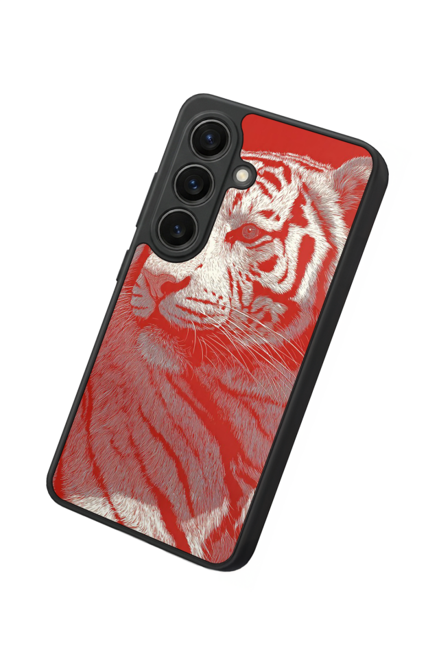 Samsung Galaxy S26 Uyumlu Kirmizi ve Kaplan Tasarımlı Glossy Premium Kılıf