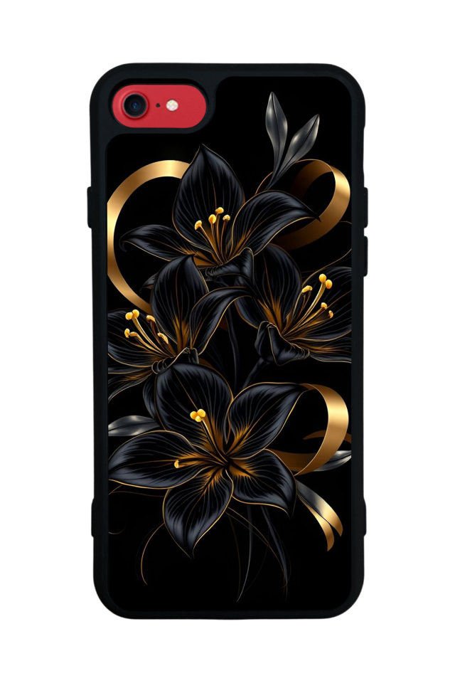 iPhone SE Uyumlu Yaldizli Cicek Tasarımlı Glossy Premium Kılıf