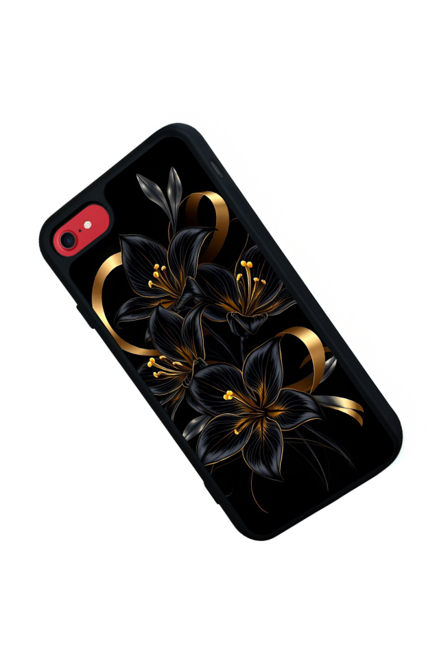 iPhone SE Uyumlu Yaldizli Cicek Tasarımlı Glossy Premium Kılıf