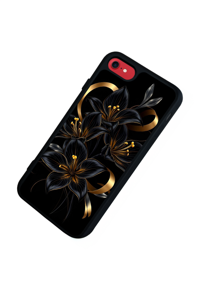 iPhone SE Uyumlu Yaldizli Cicek Tasarımlı Glossy Premium Kılıf