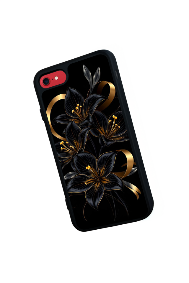iPhone SE Uyumlu Yaldizli Cicek Tasarımlı Glossy Premium Kılıf