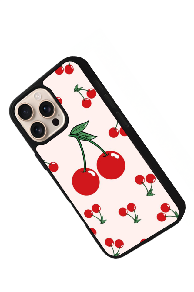 iPhone 15 Pro Uyumlu Kiraz Tasarımlı Glossy Premium Kılıf