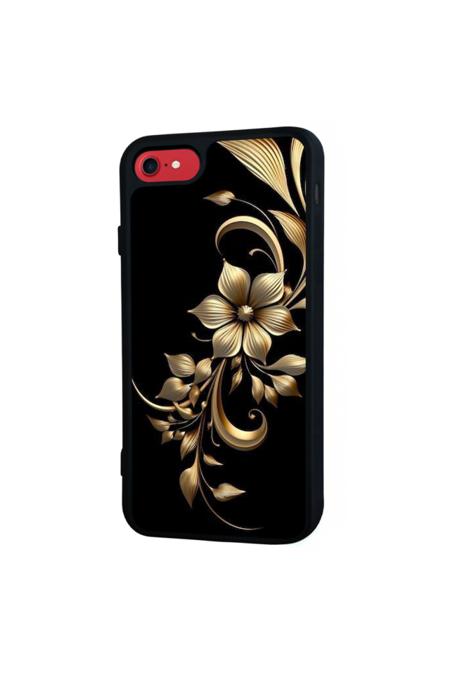 iPhone SE Uyumlu Yaldizli Cicek Tasarımlı Glossy Premium Kılıf