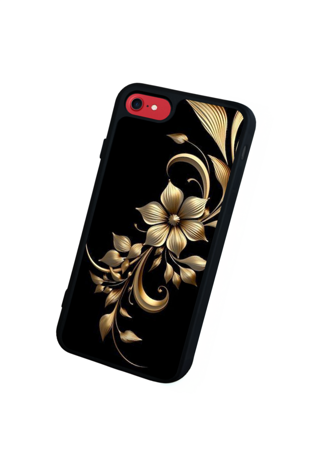 iPhone SE Uyumlu Yaldizli Cicek Tasarımlı Glossy Premium Kılıf