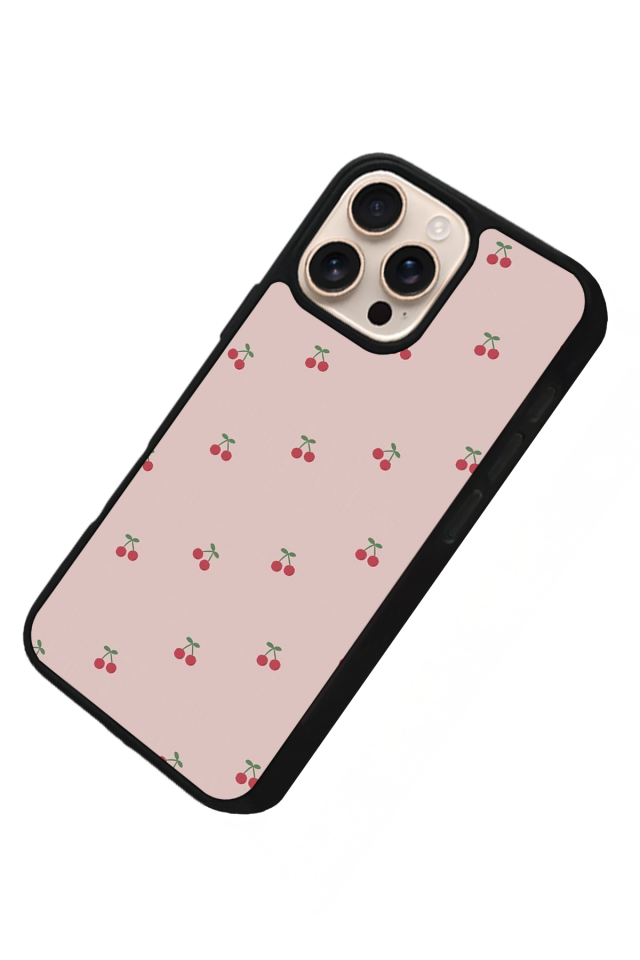 iPhone 15 Pro Uyumlu Kiraz Tasarımlı Glossy Premium Kılıf