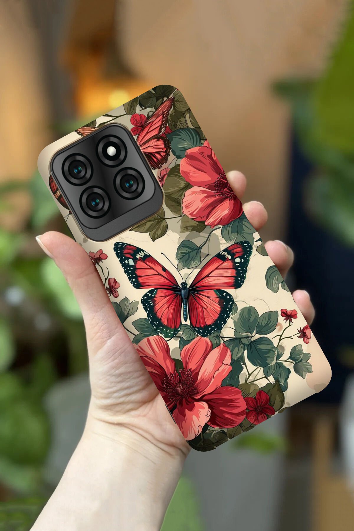 Reeder S71 Uyumlu Kamera Korumalı Kırmızı Kelebek Desenli HD Baskılı Silikon Kılıf