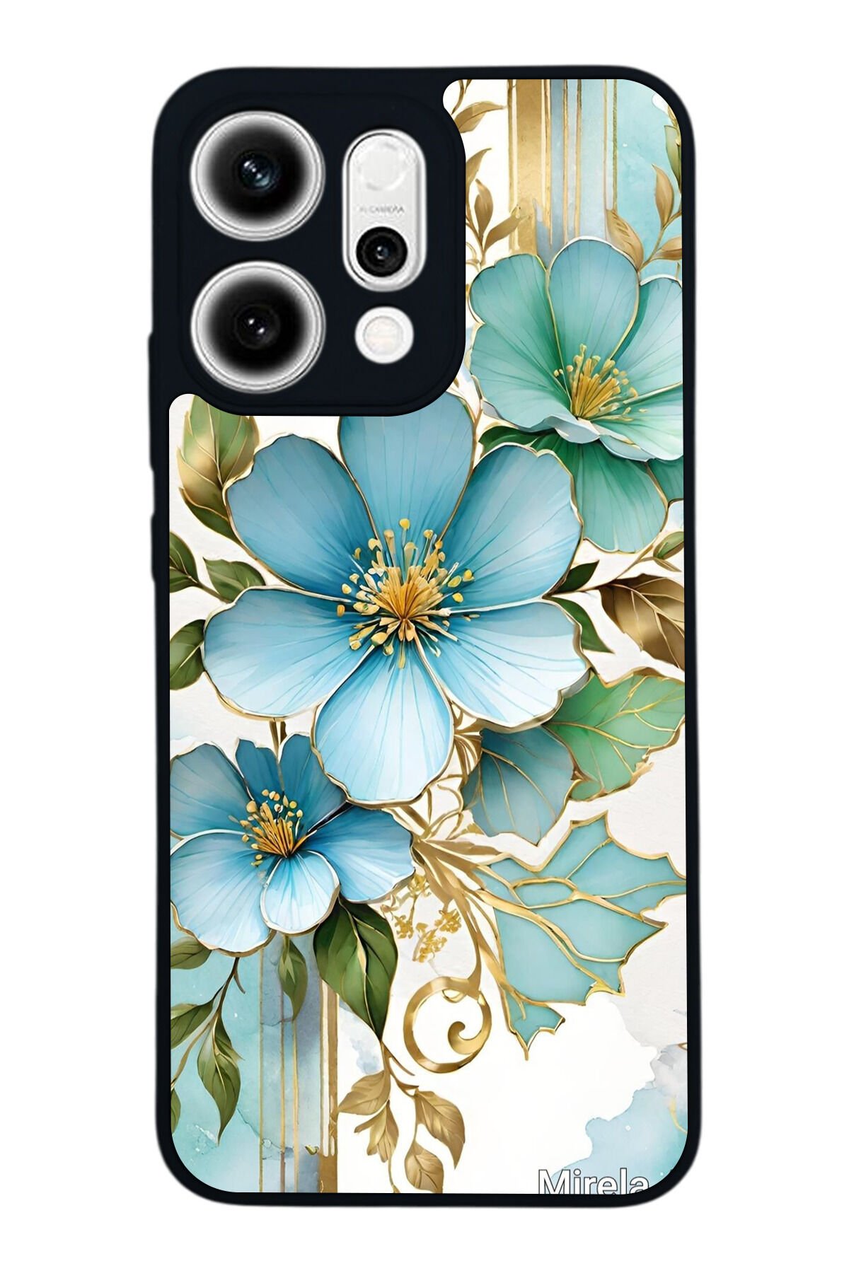 Oppo Reno 14 Uyumlu Yaldizli Cicek Tasarımlı Glossy Premium Kılıf