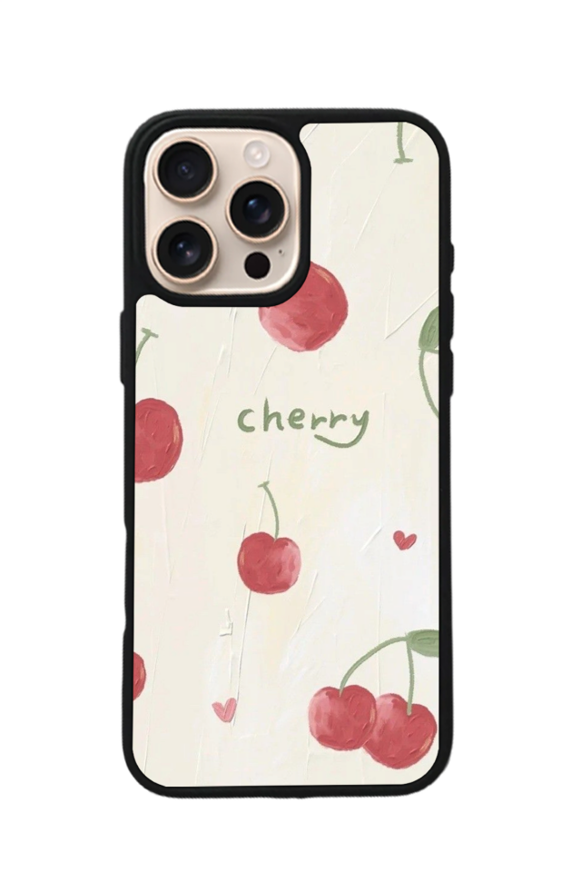 iPhone 15 Pro Uyumlu Kiraz Tasarımlı Glossy Premium Kılıf
