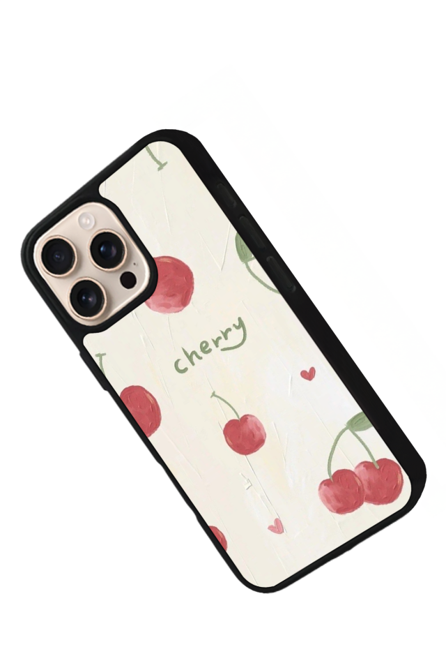 iPhone 15 Pro Uyumlu Kiraz Tasarımlı Glossy Premium Kılıf