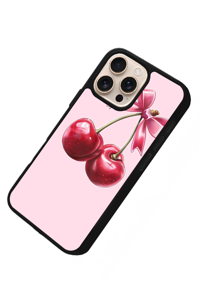 iPhone 15 Pro Uyumlu Kiraz Tasarımlı Glossy Premium Kılıf