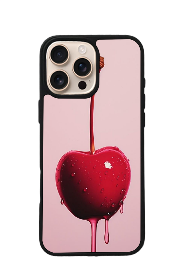 iPhone 15 Pro Uyumlu Kiraz Tasarımlı Glossy Premium Kılıf