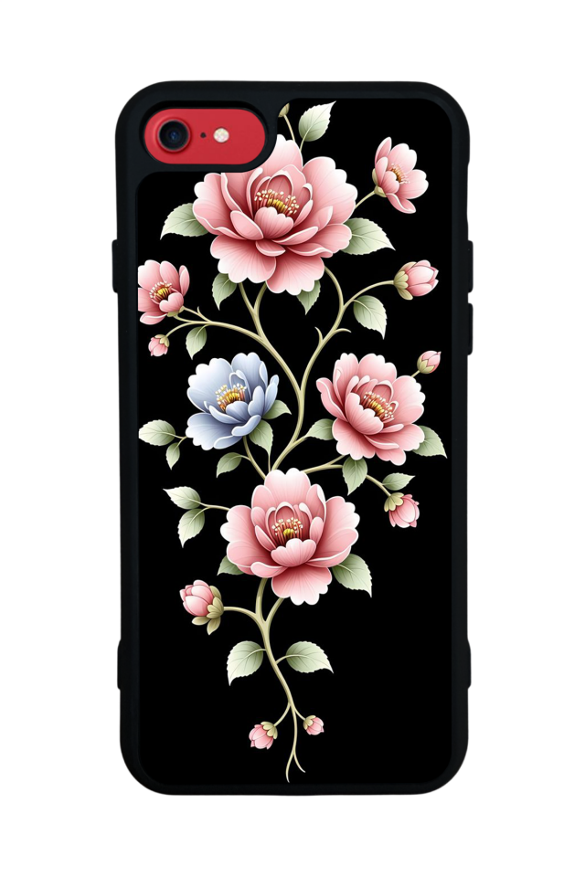 iPhone SE Uyumlu Yaldizli Cicek Tasarımlı Glossy Premium Kılıf