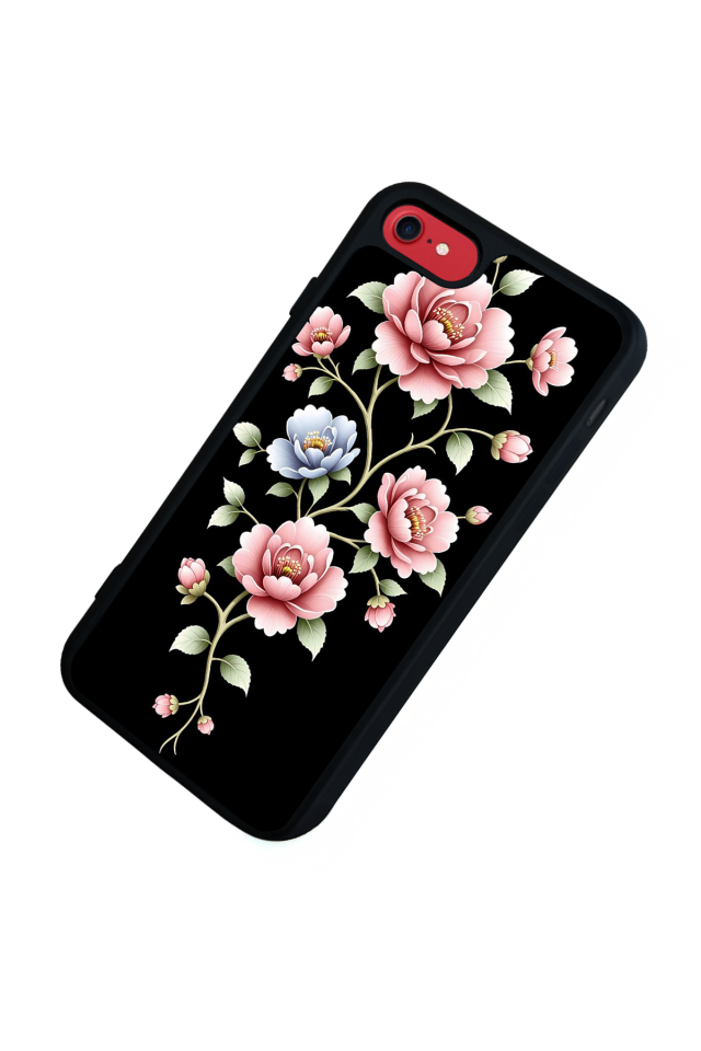 iPhone SE Uyumlu Yaldizli Cicek Tasarımlı Glossy Premium Kılıf