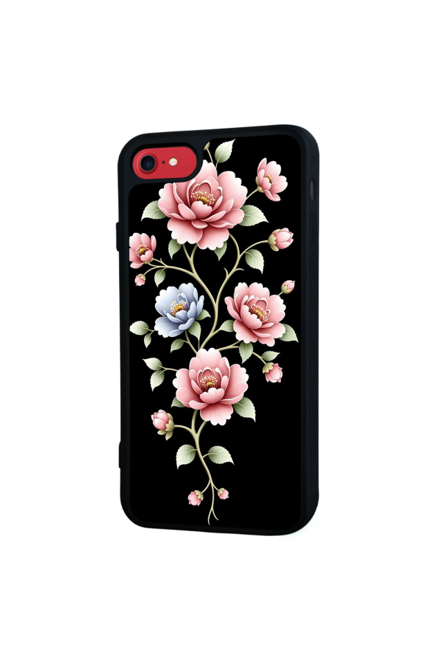 iPhone SE Uyumlu Yaldizli Cicek Tasarımlı Glossy Premium Kılıf