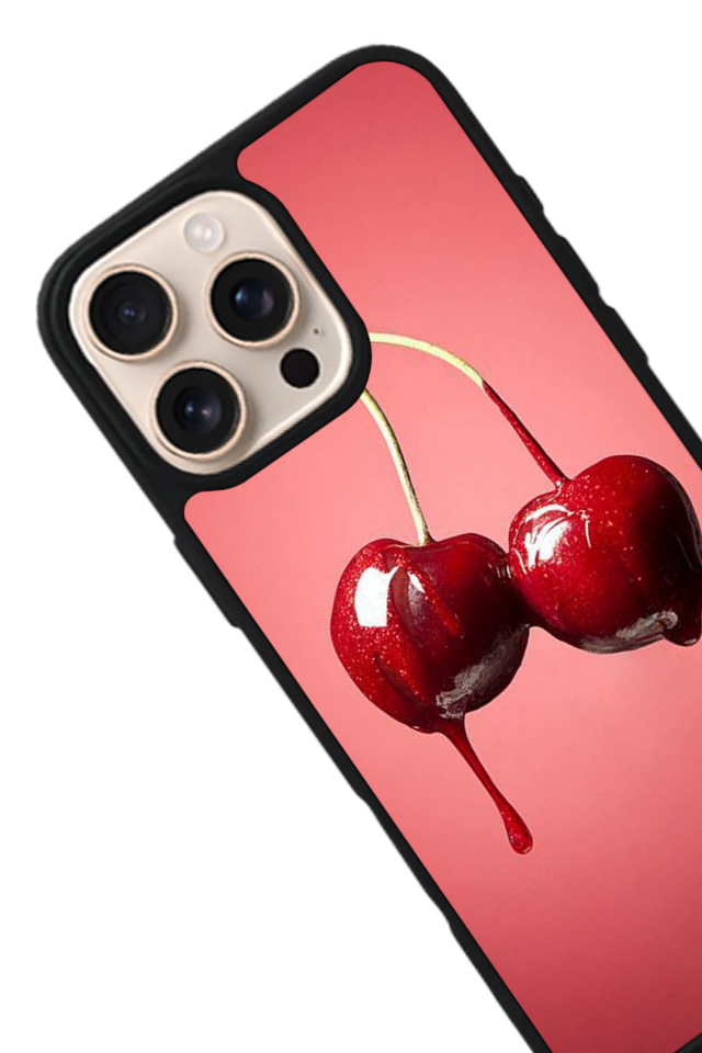iPhone 15 Pro Uyumlu Kiraz Tasarımlı Glossy Premium Kılıf