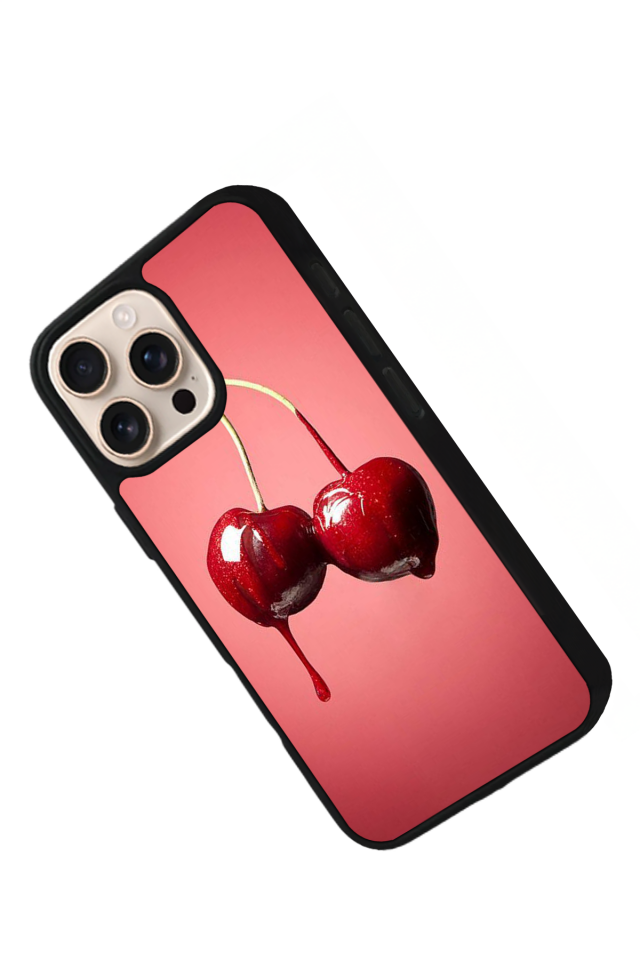 iPhone 15 Pro Uyumlu Kiraz Tasarımlı Glossy Premium Kılıf
