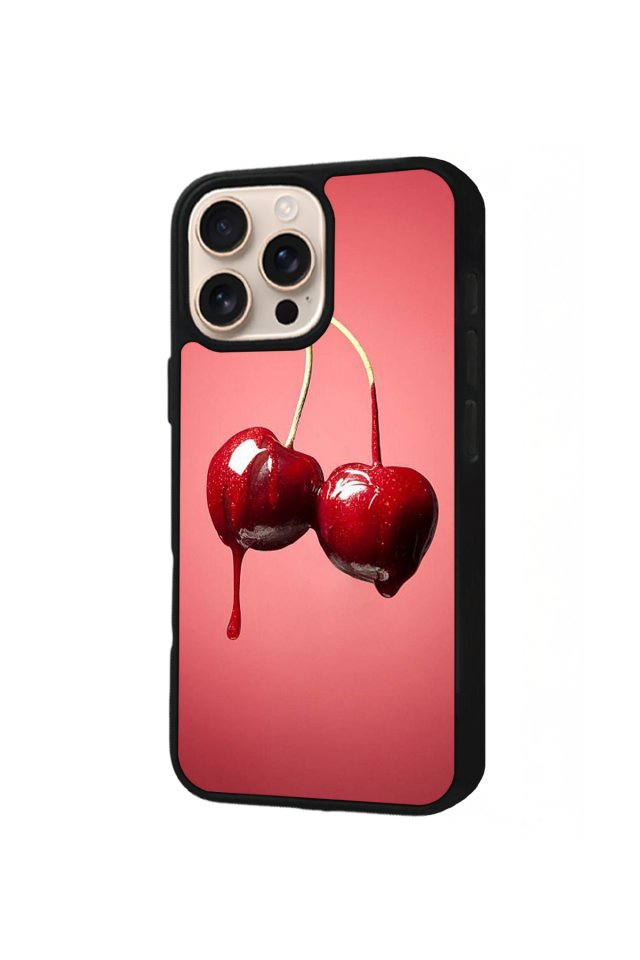 iPhone 15 Pro Uyumlu Kiraz Tasarımlı Glossy Premium Kılıf
