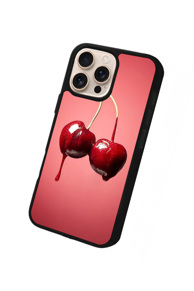 iPhone 15 Pro Uyumlu Kiraz Tasarımlı Glossy Premium Kılıf