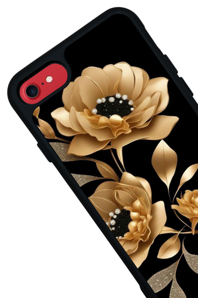 iPhone SE Uyumlu Yaldizli Cicek Tasarımlı Glossy Premium Kılıf
