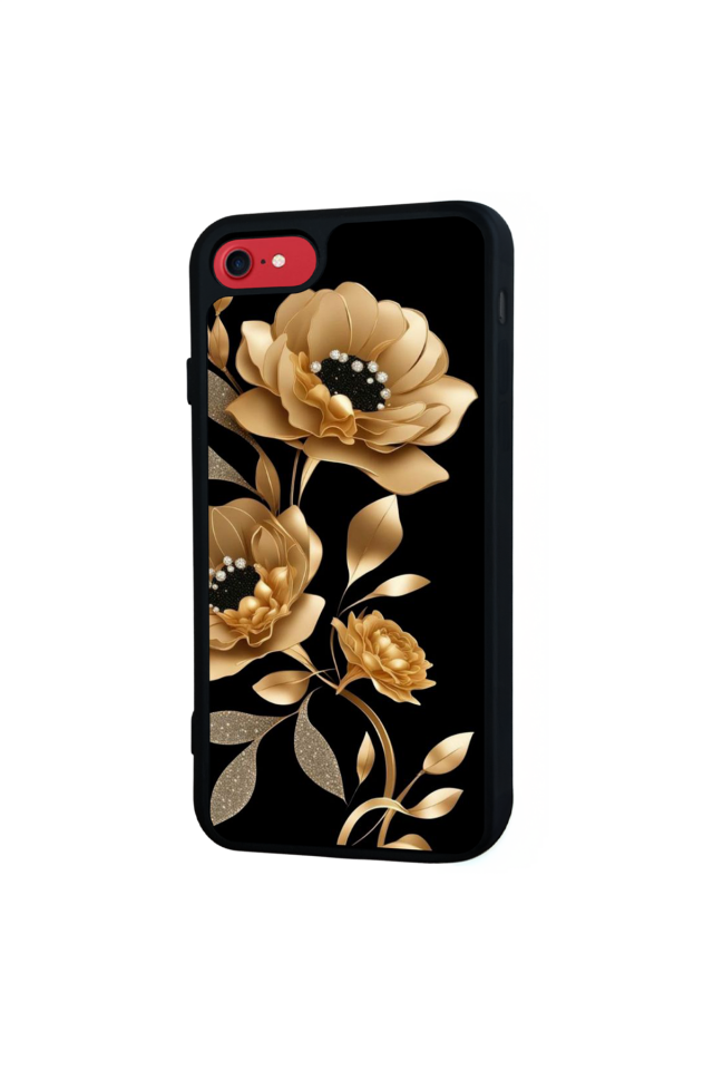 iPhone SE Uyumlu Yaldizli Cicek Tasarımlı Glossy Premium Kılıf