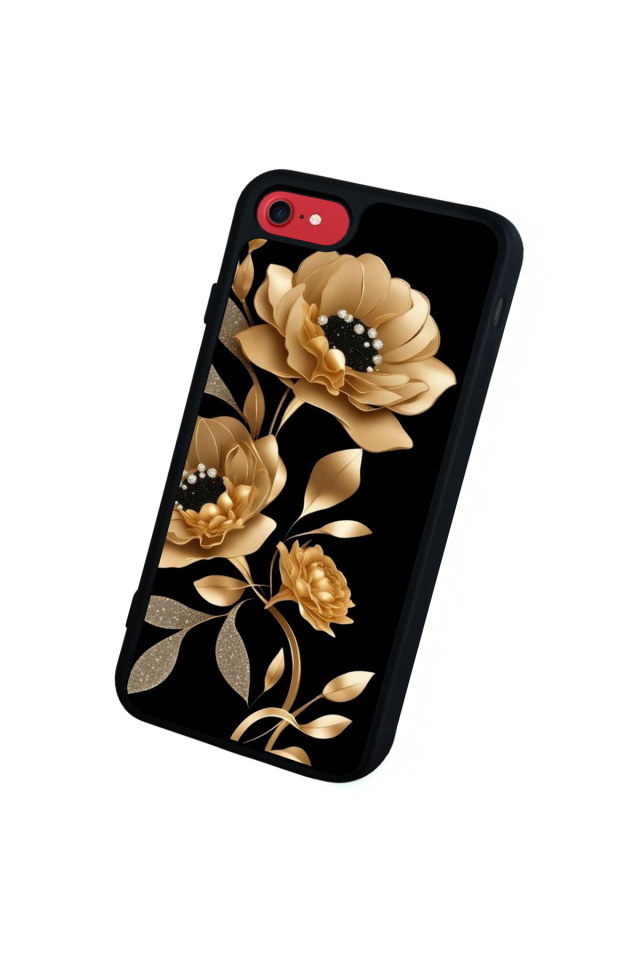 iPhone SE Uyumlu Yaldizli Cicek Tasarımlı Glossy Premium Kılıf