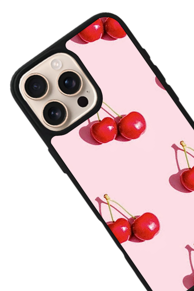 iPhone 15 Pro Uyumlu Kiraz Tasarımlı Glossy Premium Kılıf