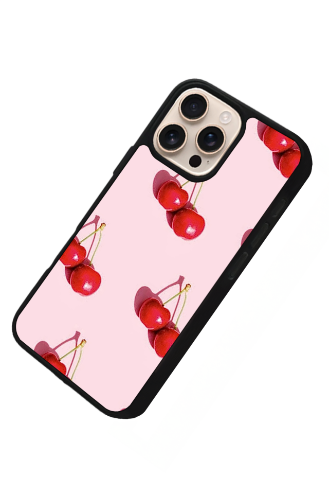 iPhone 15 Pro Uyumlu Kiraz Tasarımlı Glossy Premium Kılıf