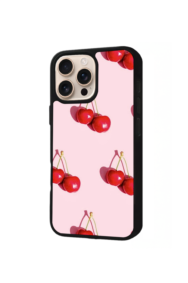 iPhone 15 Pro Uyumlu Kiraz Tasarımlı Glossy Premium Kılıf