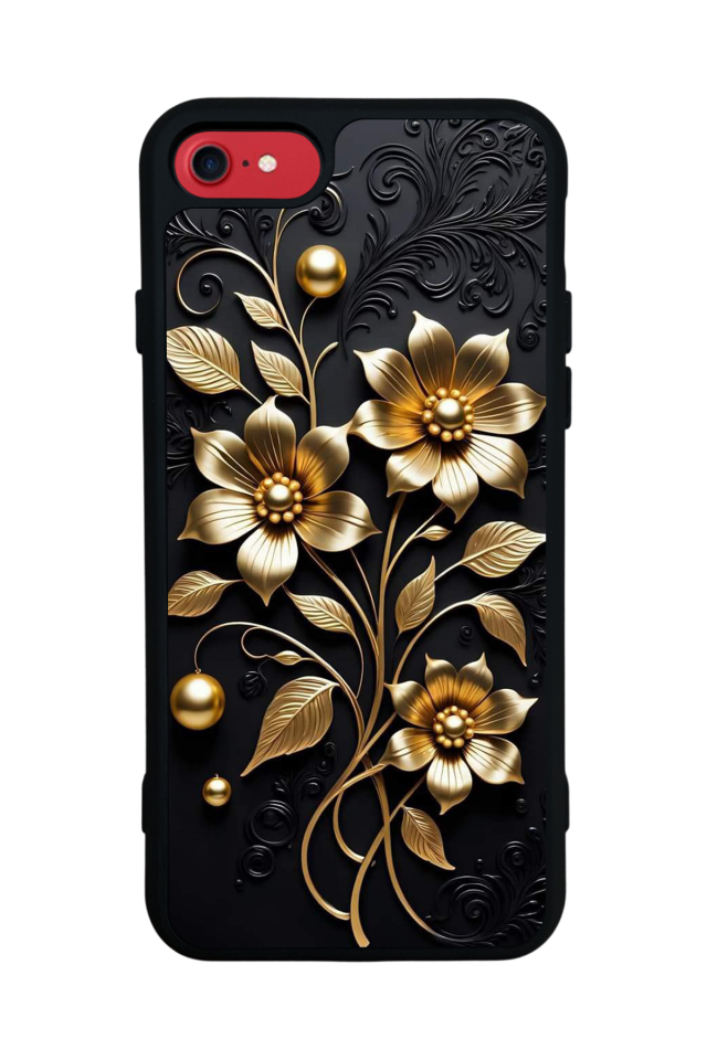 iPhone SE Uyumlu Yaldizli Cicek Tasarımlı Glossy Premium Kılıf