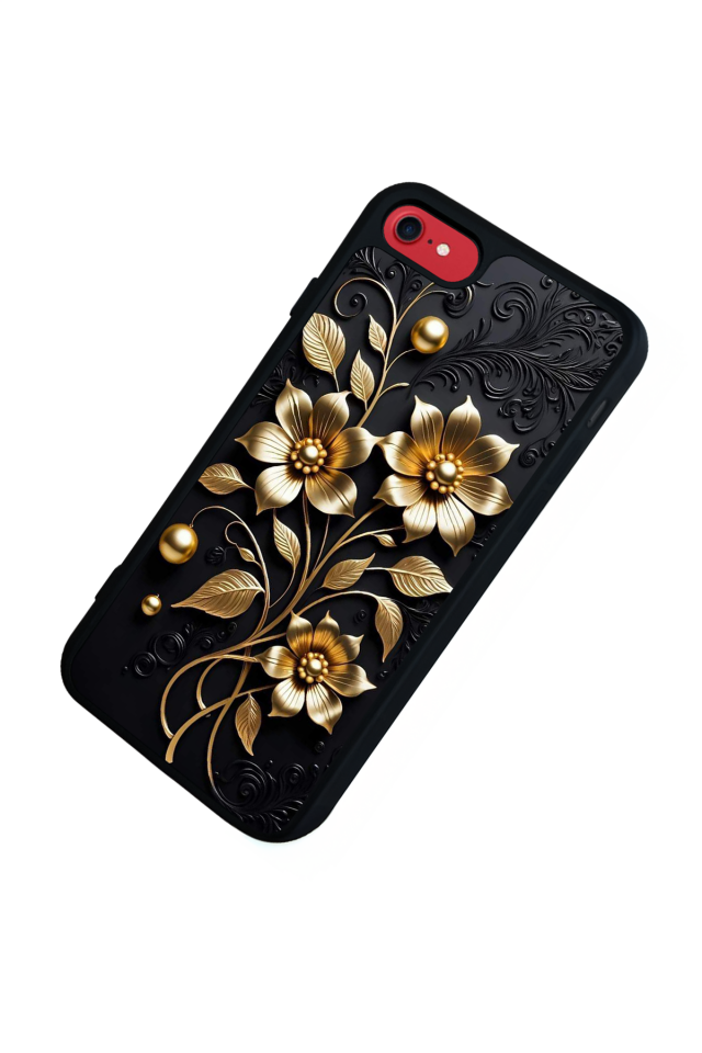 iPhone SE Uyumlu Yaldizli Cicek Tasarımlı Glossy Premium Kılıf