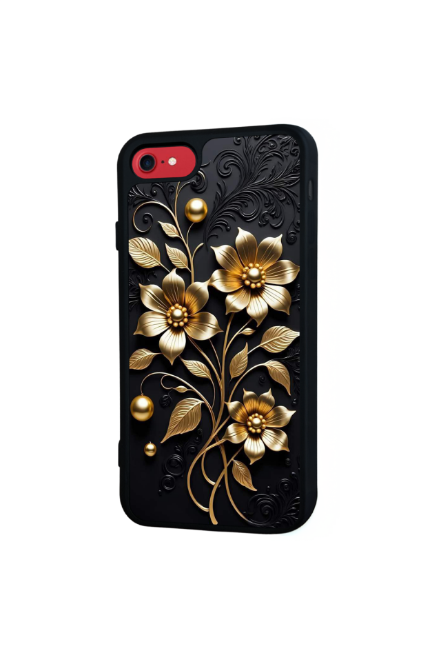 iPhone SE Uyumlu Yaldizli Cicek Tasarımlı Glossy Premium Kılıf
