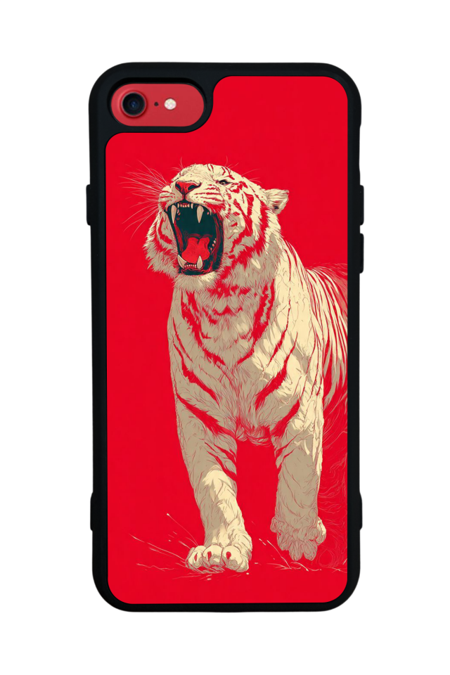 iPhone SE Uyumlu Kirmizi ve Kaplan Tasarımlı Glossy Premium Kılıf