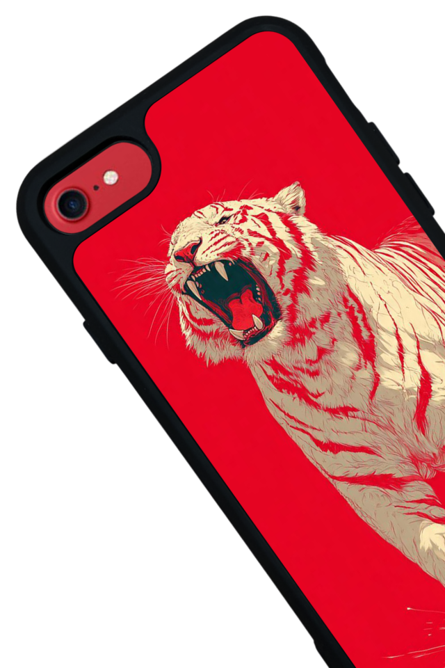 iPhone SE Uyumlu Kirmizi ve Kaplan Tasarımlı Glossy Premium Kılıf