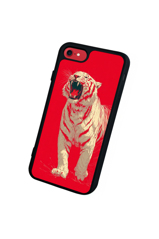iPhone SE Uyumlu Kirmizi ve Kaplan Tasarımlı Glossy Premium Kılıf