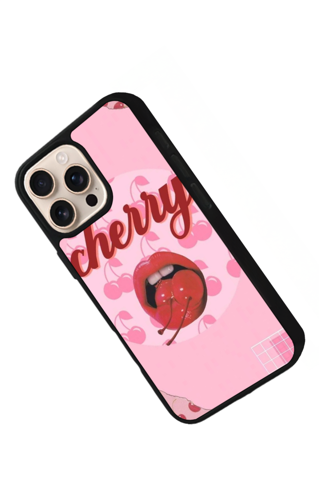 iPhone 15 Pro Uyumlu Kiraz Tasarımlı Glossy Premium Kılıf