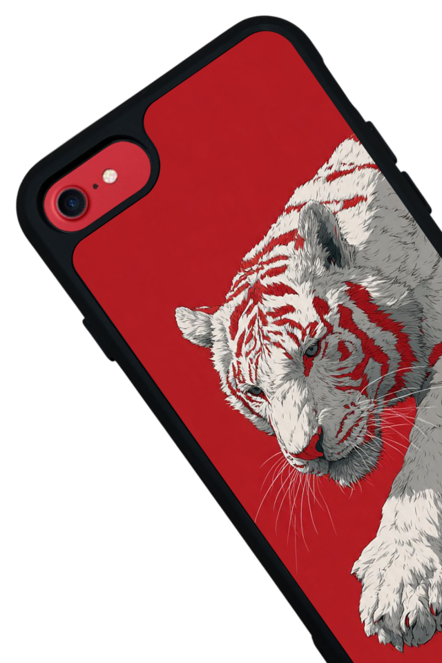 iPhone SE Uyumlu Kirmizi ve Kaplan Tasarımlı Glossy Premium Kılıf