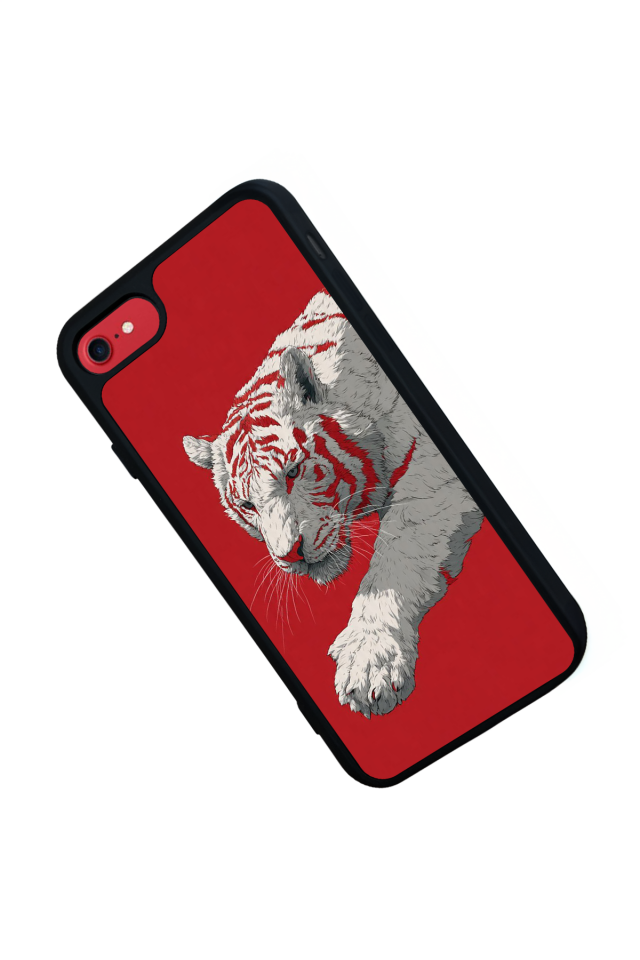 iPhone SE Uyumlu Kirmizi ve Kaplan Tasarımlı Glossy Premium Kılıf