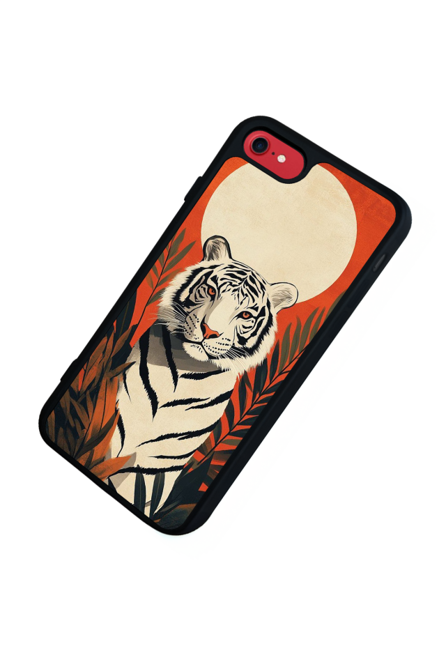iPhone SE Uyumlu Kirmizi ve Kaplan Tasarımlı Glossy Premium Kılıf