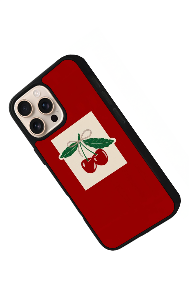 iPhone 15 Pro Uyumlu Kiraz Tasarımlı Glossy Premium Kılıf