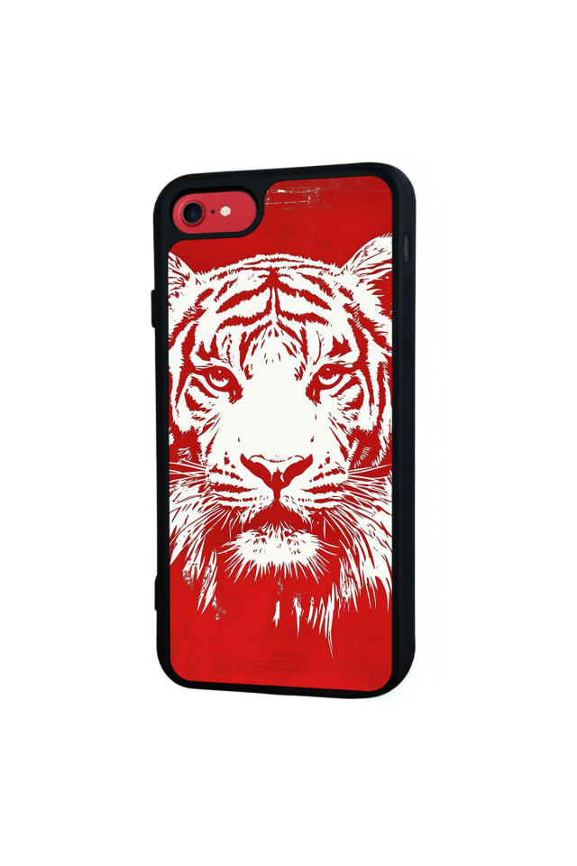 iPhone SE Uyumlu Kirmizi ve Kaplan Tasarımlı Glossy Premium Kılıf