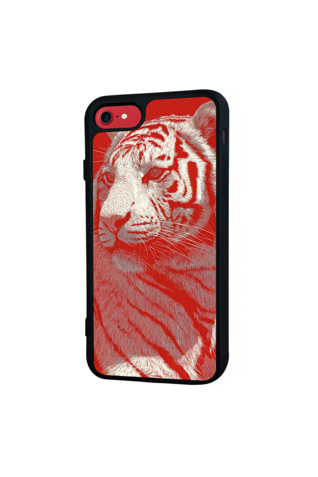 iPhone SE Uyumlu Kirmizi ve Kaplan Tasarımlı Glossy Premium Kılıf