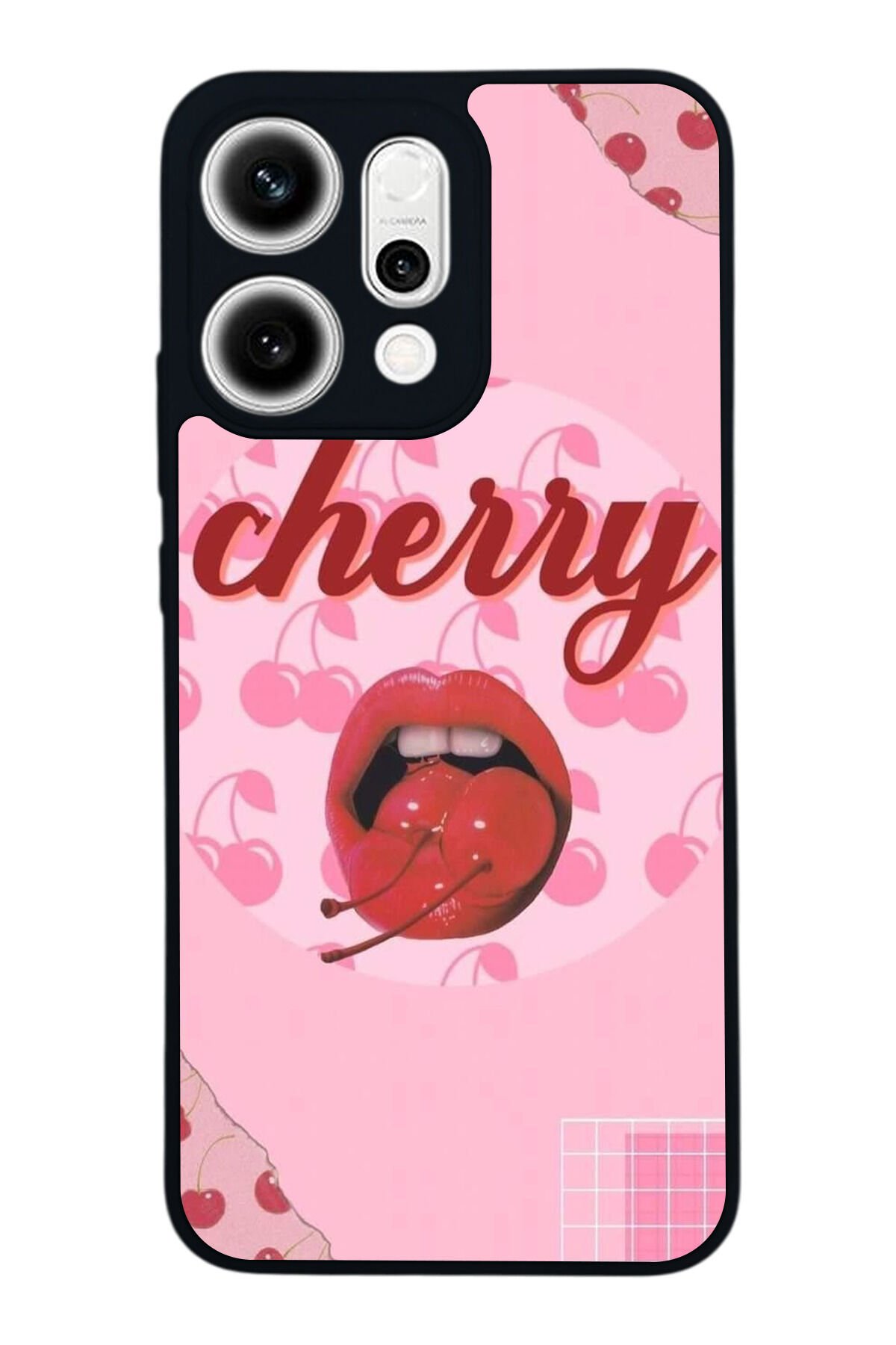 Oppo Reno 14 Uyumlu Kiraz Tasarımlı Glossy Premium Kılıf