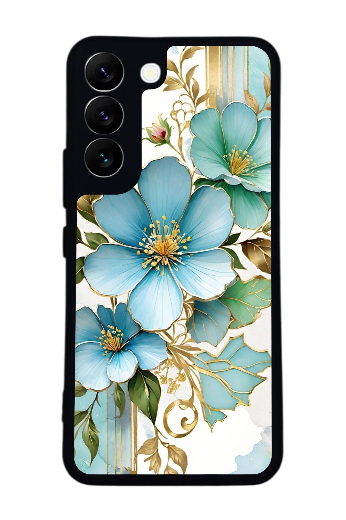 Samsung Galaxy S22 Uyumlu Yaldizli Cicek Tasarımlı Glossy Premium Kılıf