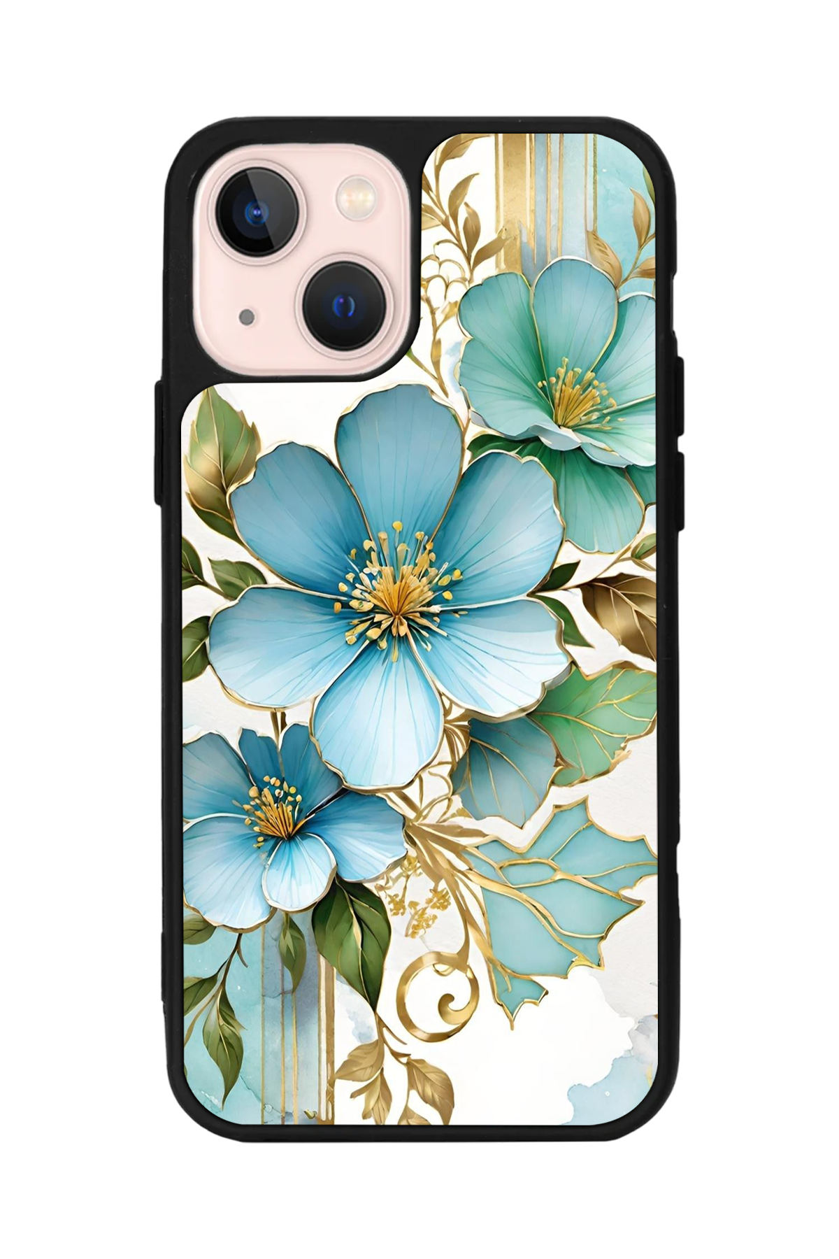 iPhone 15 Uyumlu Yaldizli Cicek Tasarımlı Glossy Premium Kılıf
