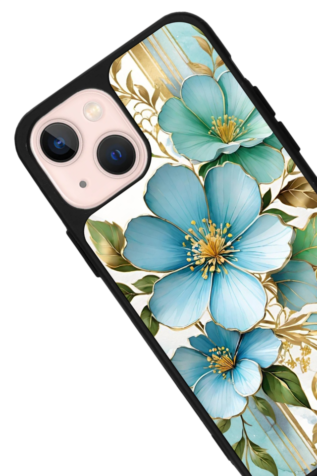 iPhone 15 Uyumlu Yaldizli Cicek Tasarımlı Glossy Premium Kılıf